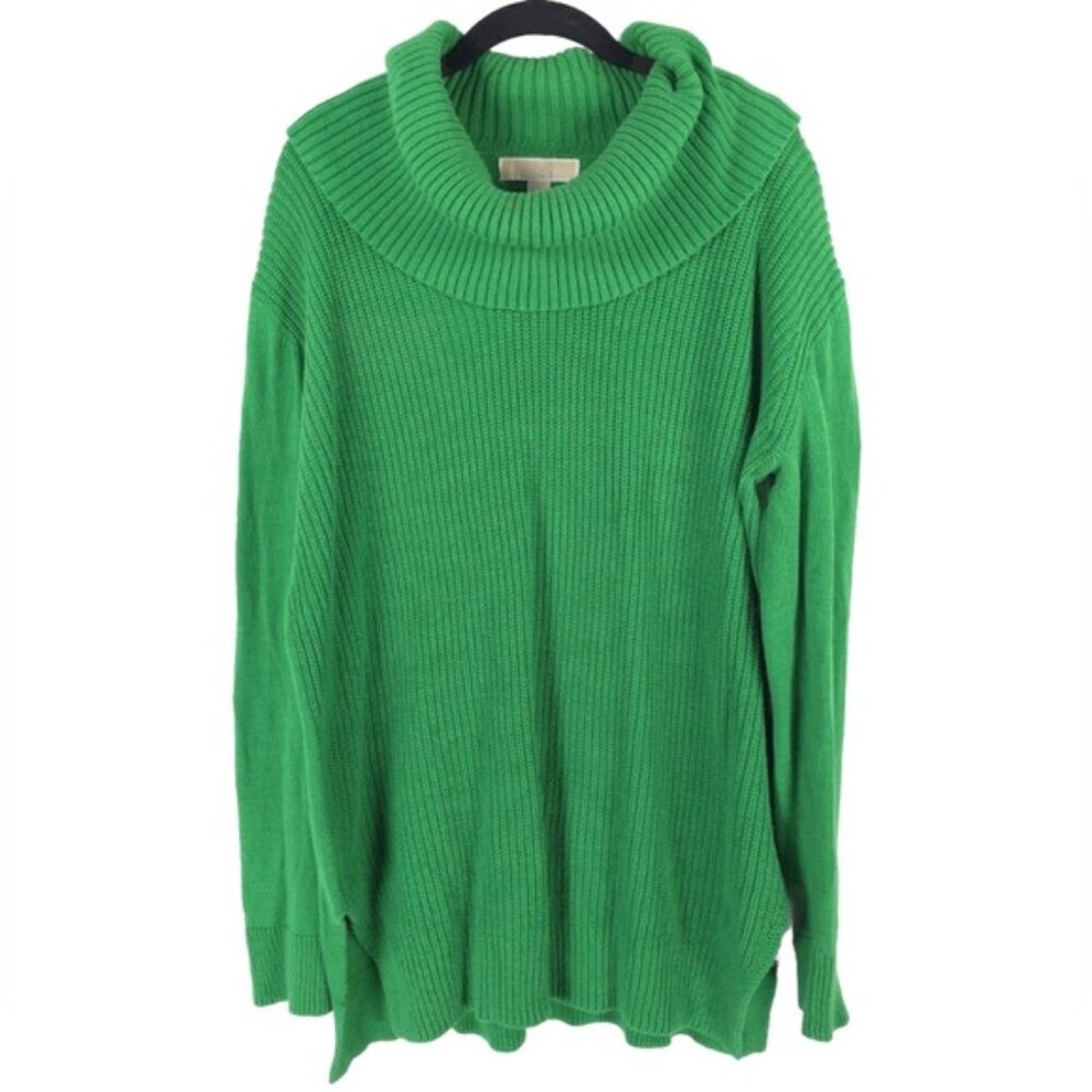 MICHAEL KORS Cowl Neck Rib Knit Pullover Sweater Slits Side Cotton Acrylic LARGE